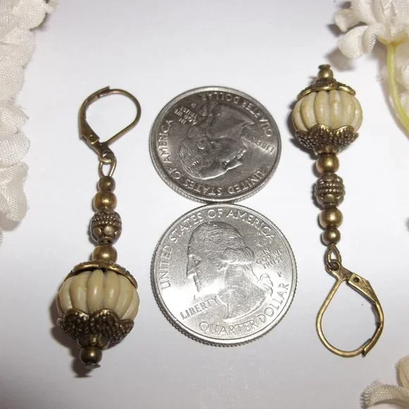 Sage Green and Brown Bronze Boho Earring Set Dangle Beaded Jewelry Gift NWT 6988 - Picture 3 of 9